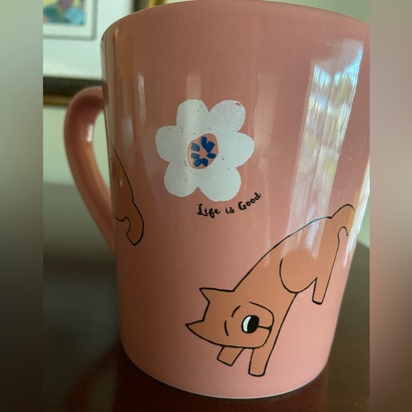 LIFE IS GOOD Pink SLEEPING DOG "Rocket" with White FLOWERS Coffee MUG Cup - Picture 4 of 7